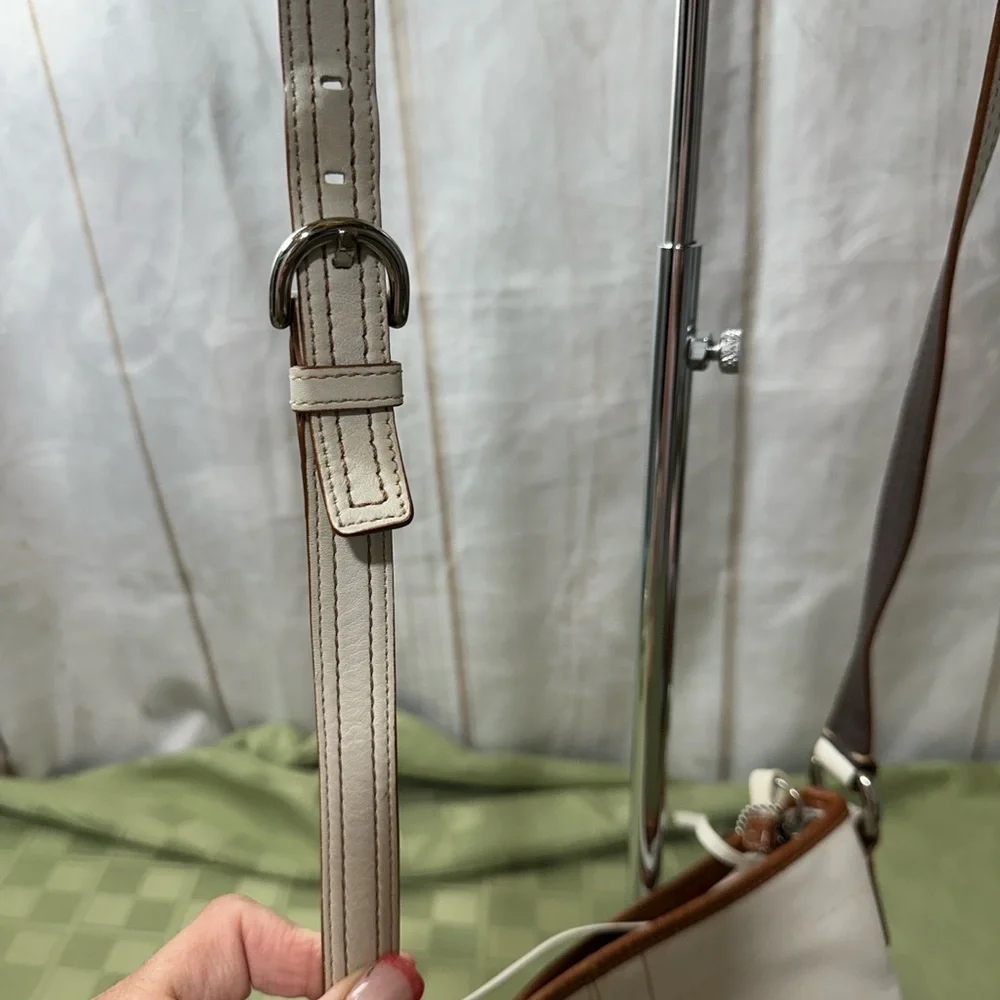 Coach White and Brown Crossbody Bag with Adjustable Strap